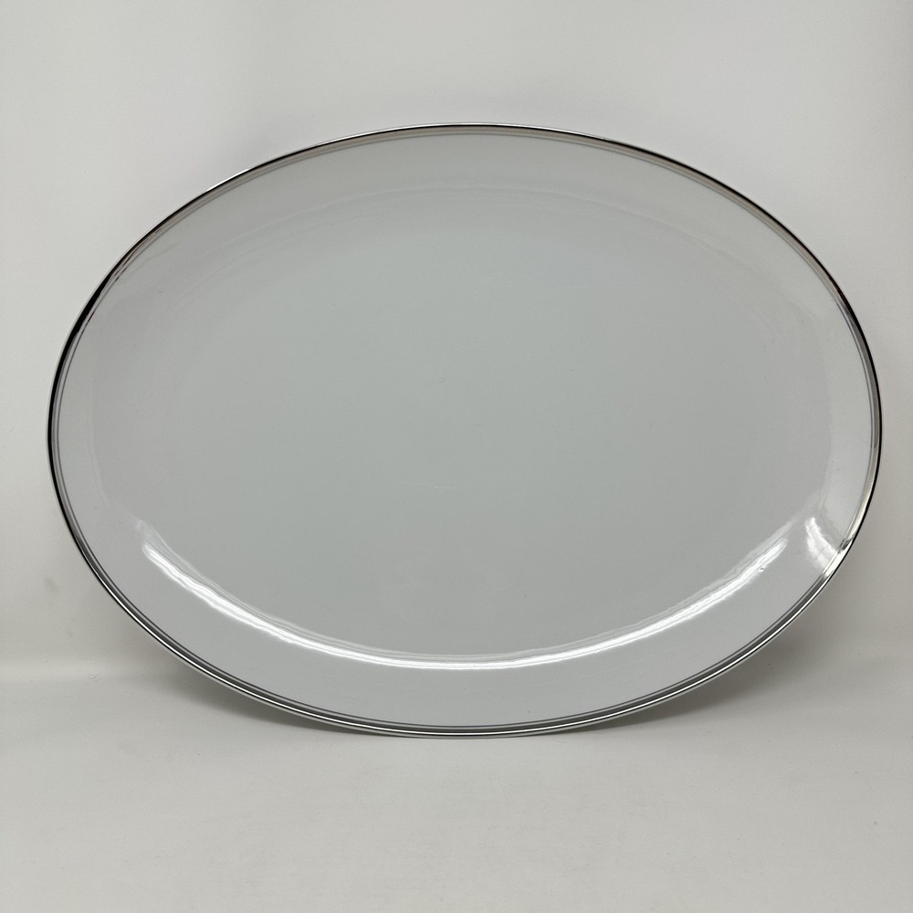 Vintage Fukagawa Arita White Oval‎ Platter Silver Rim 900P Handpainted Japan